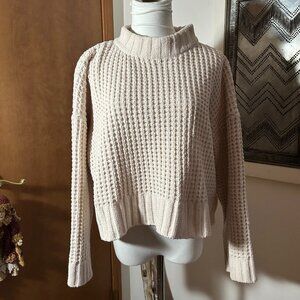 women's waffle-knit mock cream sweater